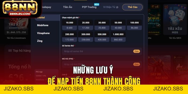 Hướng Dẫn Nạp Tiền 88NN - Đa Dạng Phương Thức, Xử Lý 24/7 - Jizako